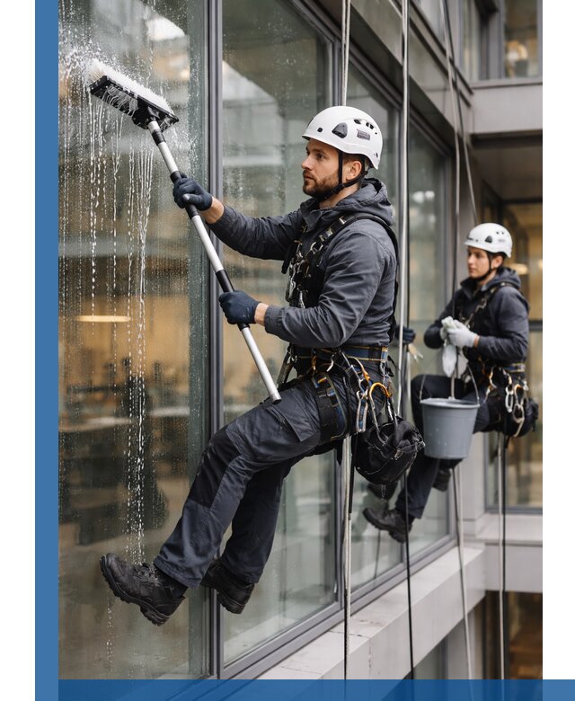 Профессиональная мойка витражей промышленными альпинистами в Карпинске