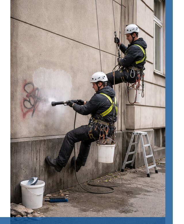 Удаление граффити с фасада в Карпинске от 4621 р. | ВЫСОТНИК-Кпн