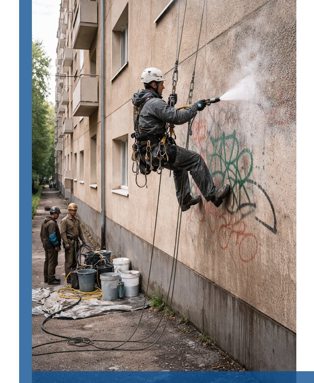 Удаление граффити с фасада в Карпинске без следов и повреждений