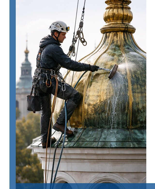 Профессиональная мойка куполов и шпилей высотными альпинистами в Карпинске