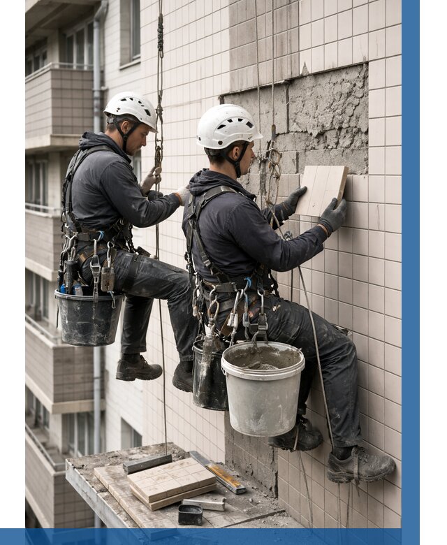 Ремонт облицовки фасада плиткой в Карпинске от 1848 р. | ВЫСОТНИК-Кпн