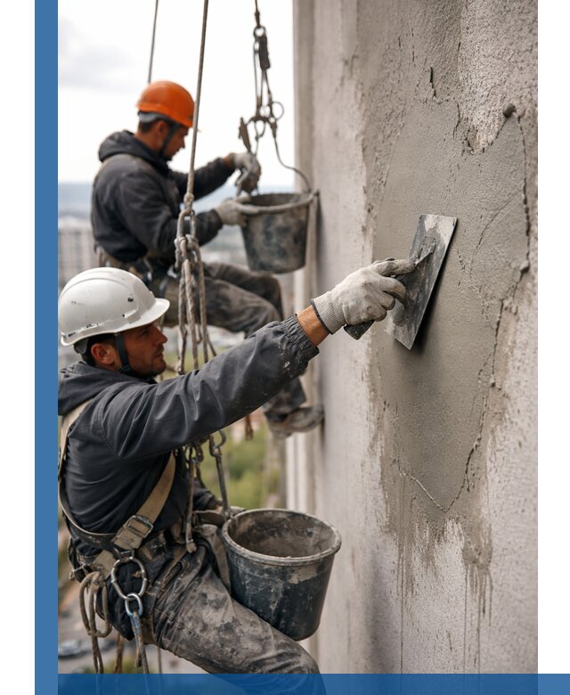 Штукатурка фасада на высоте в Карпинске профессиональные работы