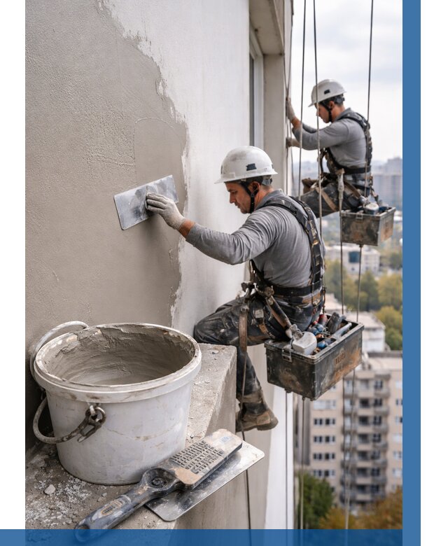 Шпаклевка фасада на высоте в Карпинске от 719 р. | ВЫСОТНИК-Кпн