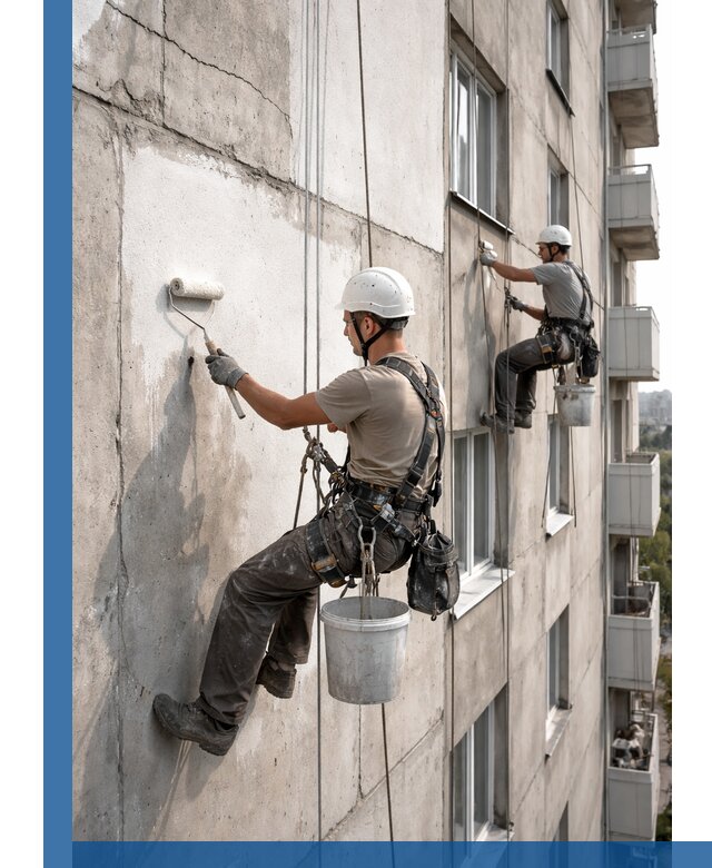 Покраска бетонного фасада в Карпинске для жилых и промышленных объектов