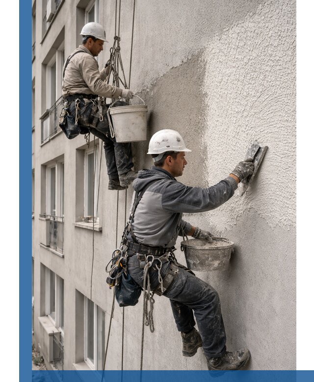 Нанесение декоративной штукатурки короед на фасад в Карпинске