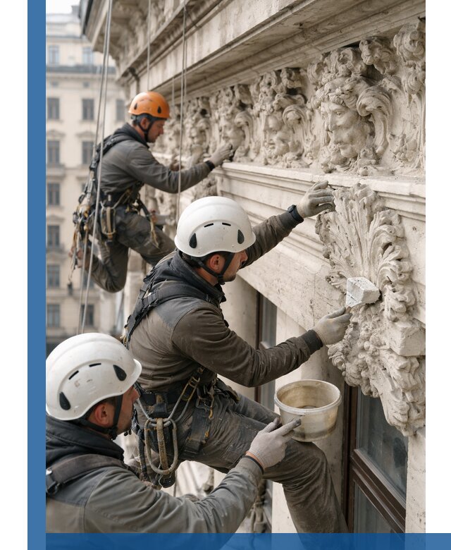 Реставрация фасадной лепнины с высотными работами в Карпинске