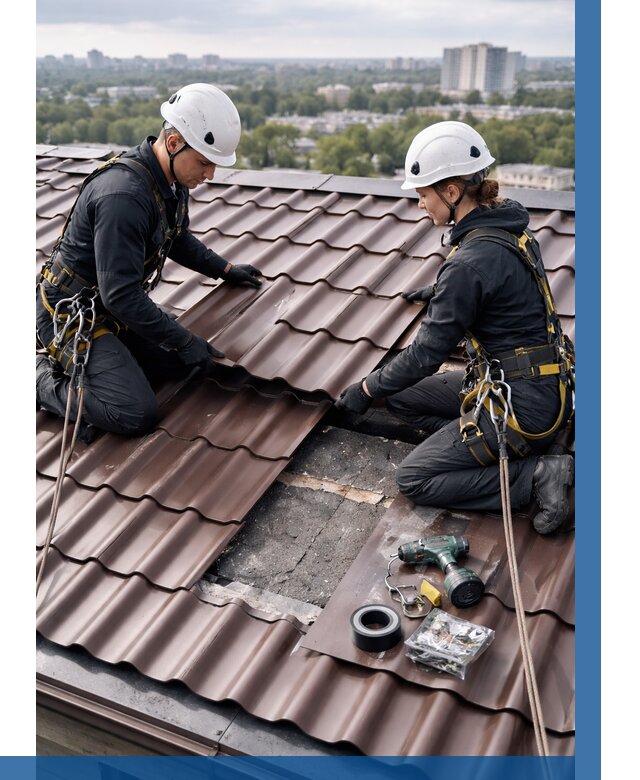 Ремонт металлочерепицы на крыше в Карпинске от 924 р. | ВЫСОТНИК-Кпн