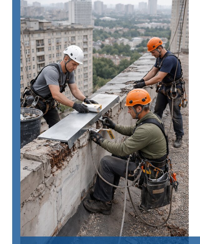 Ремонт парапета на кровле в Карпинске, высотные работы с гарантией