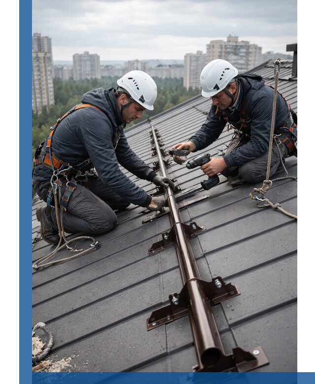 Монтаж снегозадержателей на кровле зданий в Карпинске под ключ