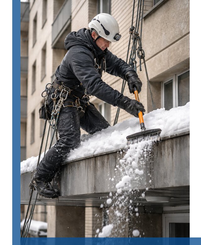 Очистка козырьков от снега в Карпинске круглогодично безопасно