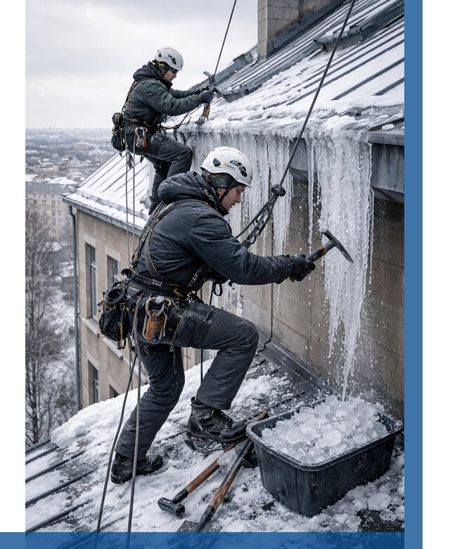 Удаление наледи с кровли в Карпинске от 5647 р. | ВЫСОТНИК-Кпн