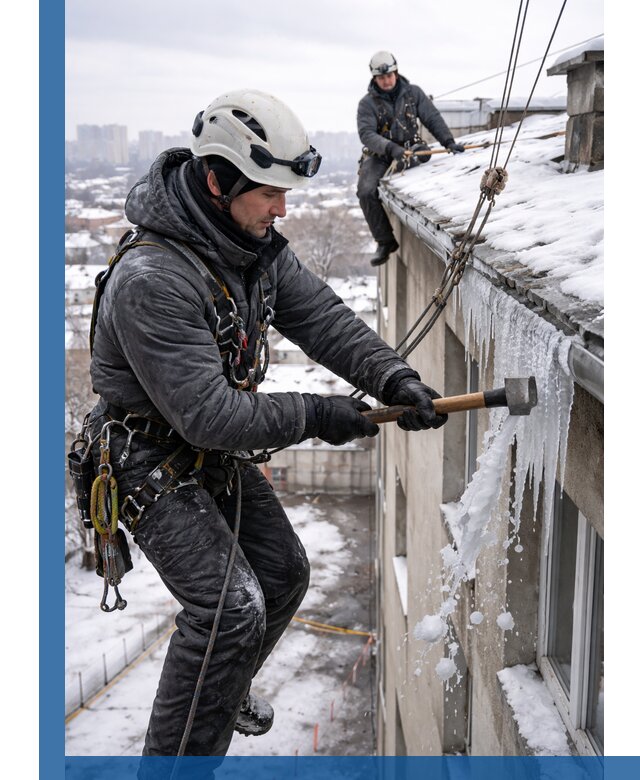 Сбивание и удаление сосулек с крыши в Карпинске безопасно