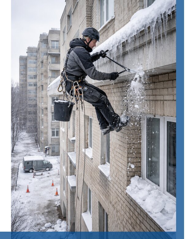 Удаление наледи с карнизов в Карпинске от 359 р. | ВЫСОТНИК-Кпн