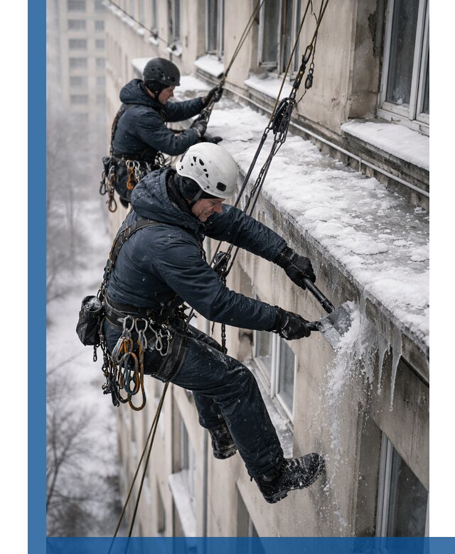 Удаление наледи и сосулек с карнизов в Карпинске профессионально