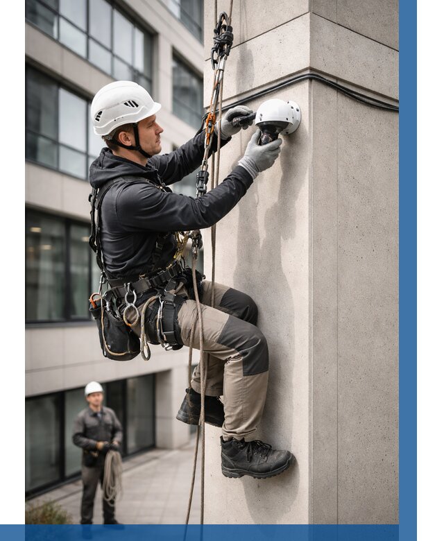 Монтаж камер видеонаблюдения на фасаде в Карпинске от 8728 р.-ВЫСОТНИК-Кпн