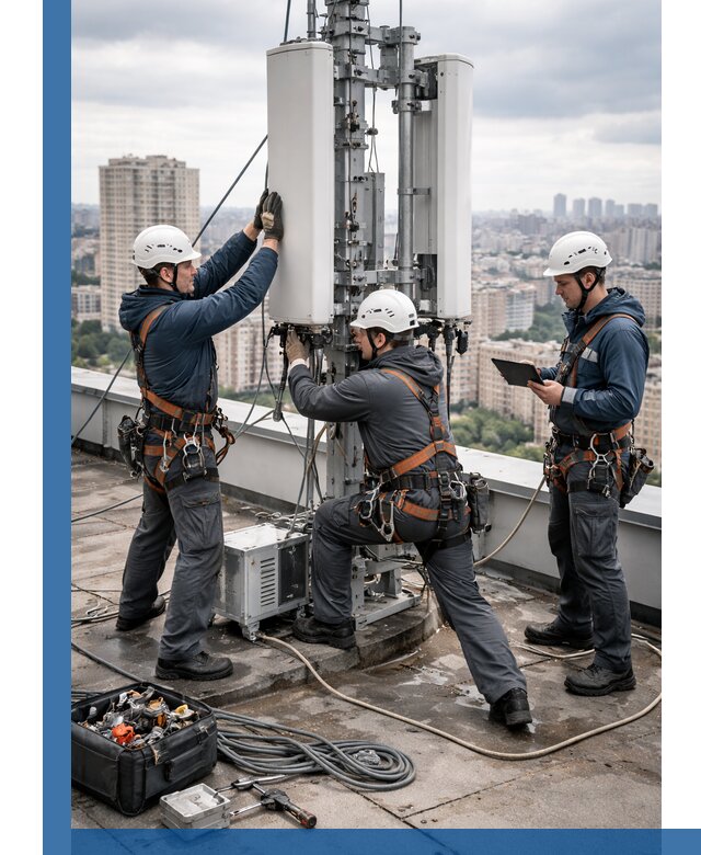 Монтаж антенн связи на крыше в Карпинске с вводом в эксплуатацию