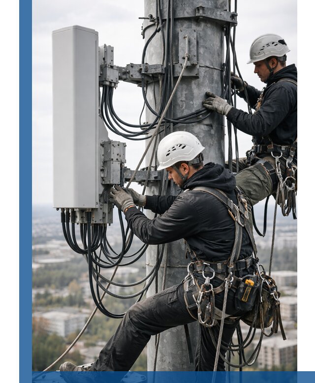 Монтаж оборудования связи на мачте в Карпинске с пусконаладкой