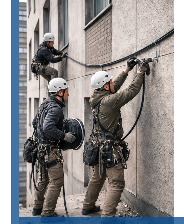 Прокладка кабеля по фасаду в Карпинске, профессиональный монтаж