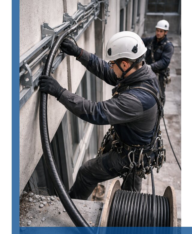 Протяжка кабеля питания на высоте в Карпинске с гарантией безопасности и качества