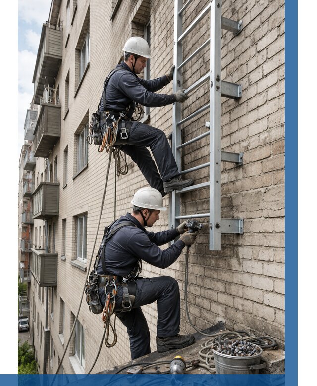 Монтаж пожарной лестницы в Карпинске от 25670 р заказать у ВЫСОТНИК-Кпн