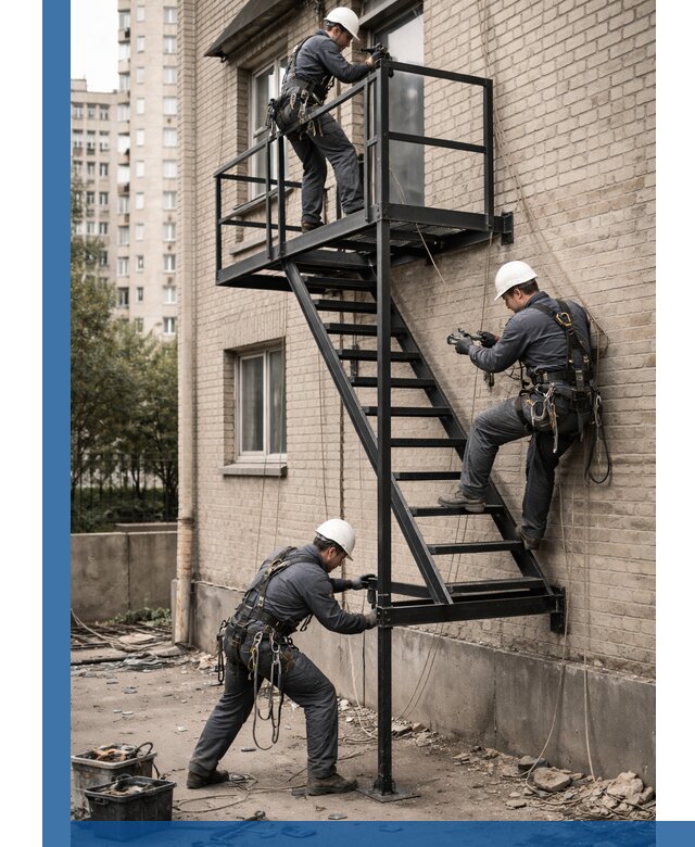 Монтаж пожарной лестницы в Карпинске, установка и крепление