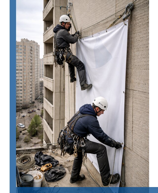 Профессиональный монтаж баннеров на фасаде в Карпинске