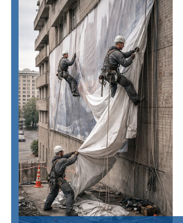 Демонтаж баннеров с фасада в Карпинске оперативно и безопасно