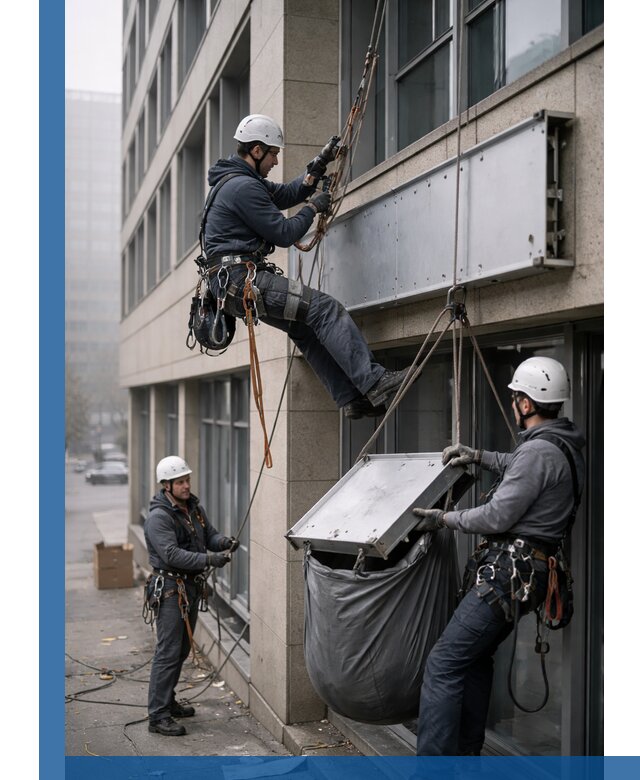 Демонтаж рекламной вывески с высотными работами в Карпинске