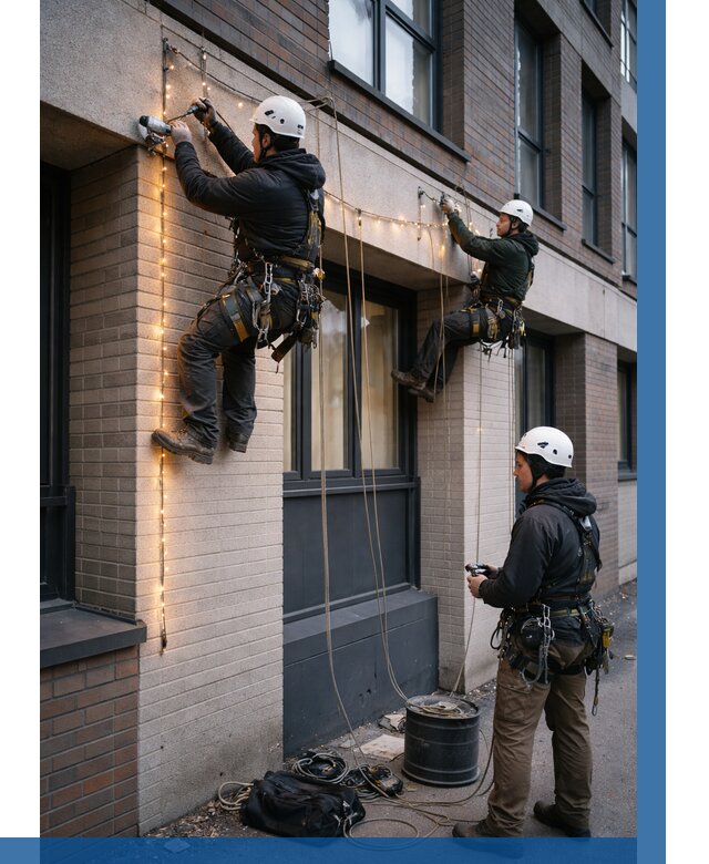 Монтаж гирлянд на фасаде в Карпинске от 3594 р. | ВЫСОТНИК-Кпн