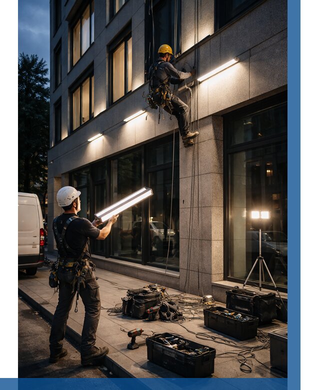 Монтаж архитектурной подсветки здания в Карпинске от 2567 р.|ВЫСОТНИК-Кпн