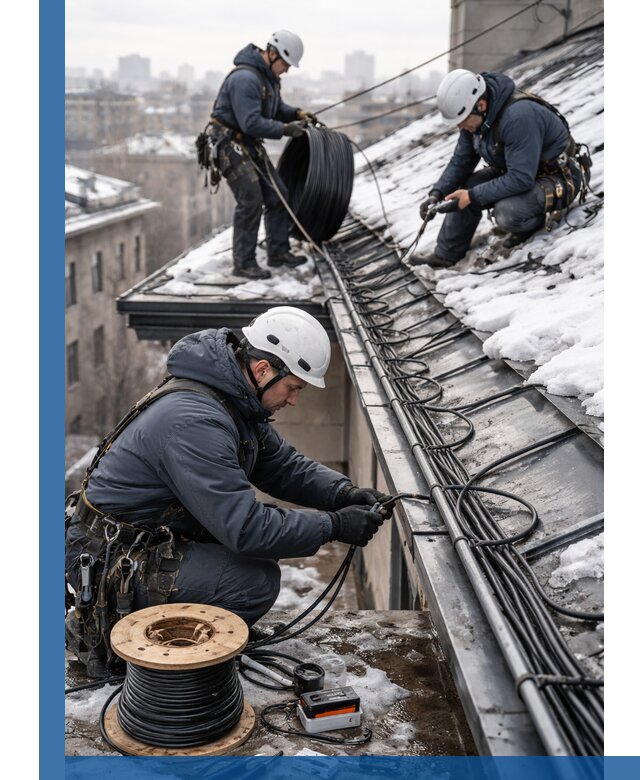 Монтаж греющего кабеля на кровле в Карпинске под ключ
