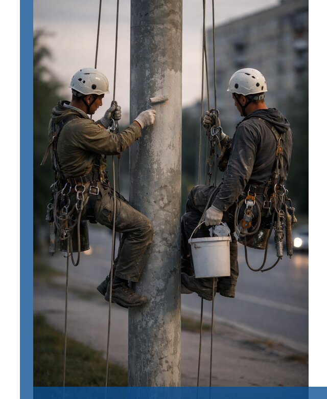 Покраска опор освещения и антикоррозийная защита в Карпинске