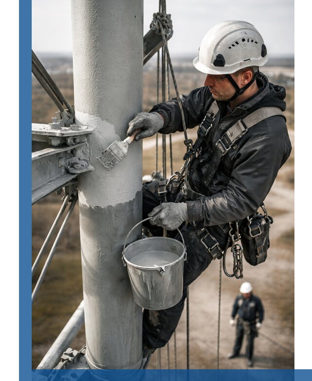 Покраска мачт связи в Карпинске промышленными альпинистами