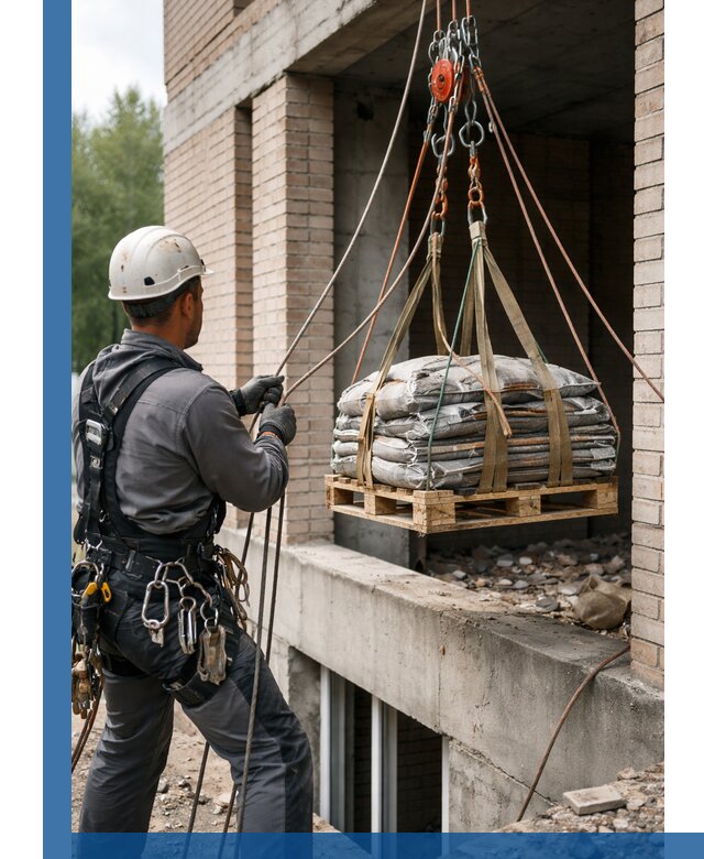 Подъем материалов на этаж веревками в Карпинске оперативно