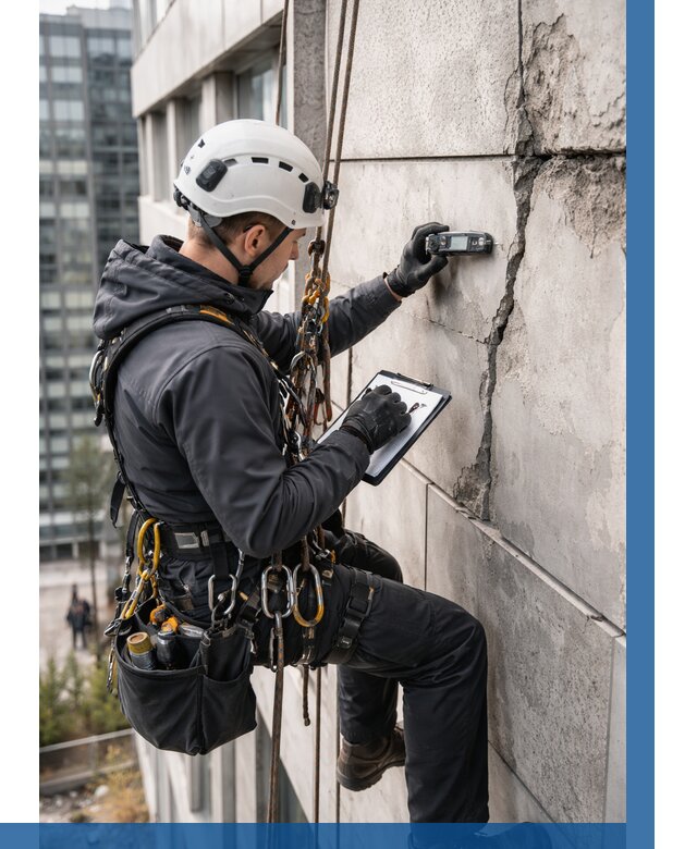 Обследование фасада альпинистами в Карпинске от 123 р. | ВЫСОТНИК-Кпн