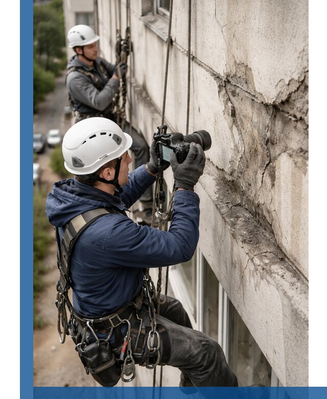 Фотофиксация дефектов фасада с высотной съемкой в Карпинске