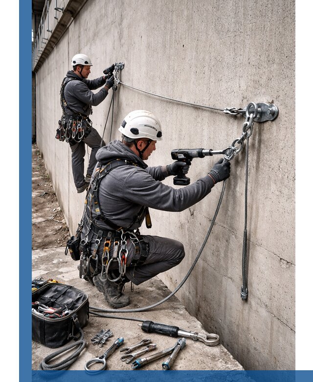 Монтаж анкерных линий высотной безопасности в Карпинске