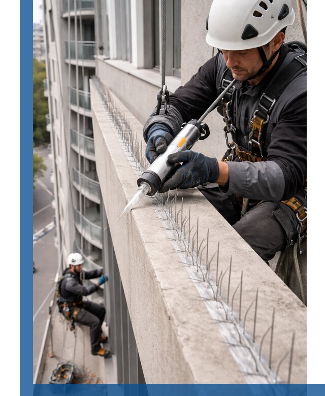 Установка шипов от птиц на фасадах и кровлях в Карпинске